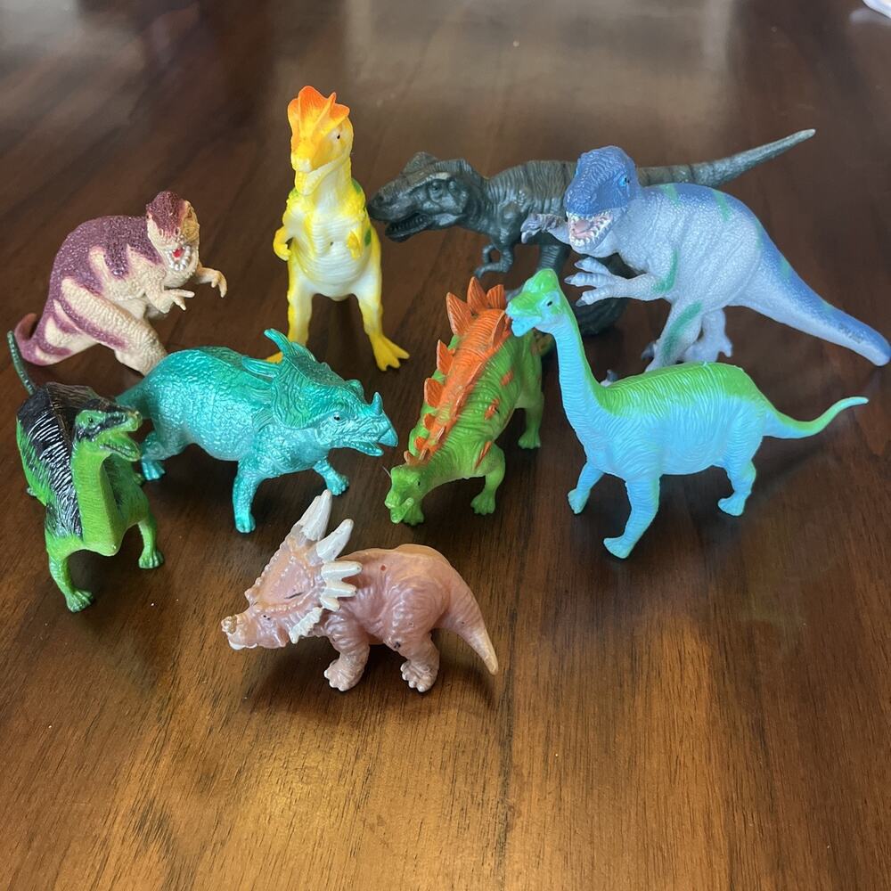 Lot of 9 Various Plastic Dinosaur Small Figurine Prehistoric Textured Colorful